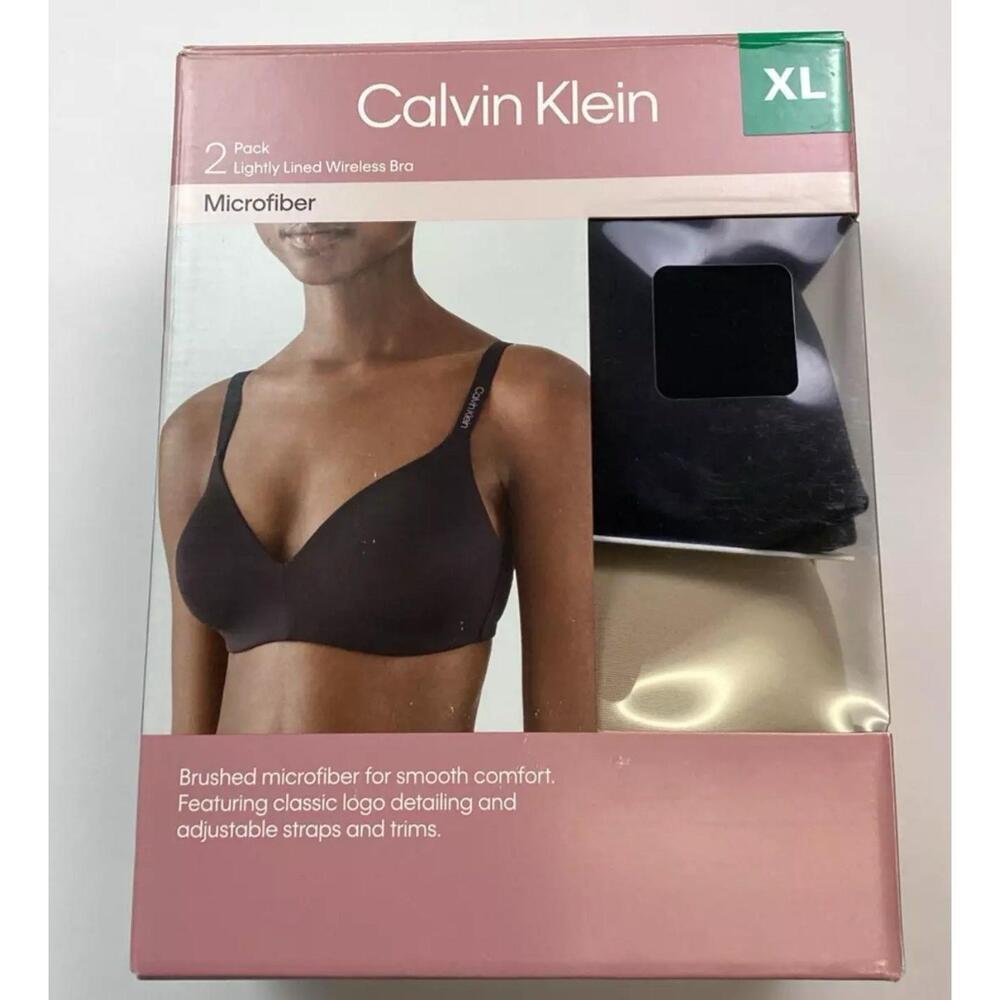 Calvin Klein 2-Pack Lightly Lined Wirefree Bra Brushed Microfiber, Size .XL. AT